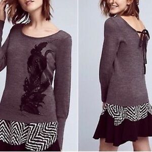 Anthropologie Torie tie back lace appliqué sweater